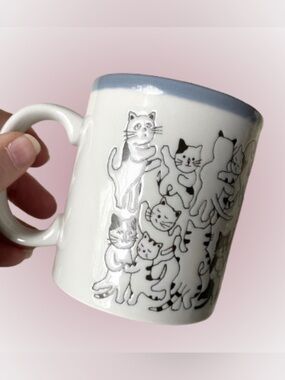 Vintage Otagiri Japan allover cats stoneware pottery mug cat lady cat dude